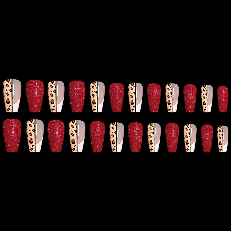 Red Jump Color Leopard Print Ballet False Nails Red Jump Color Leopard Print Ballet False Nails